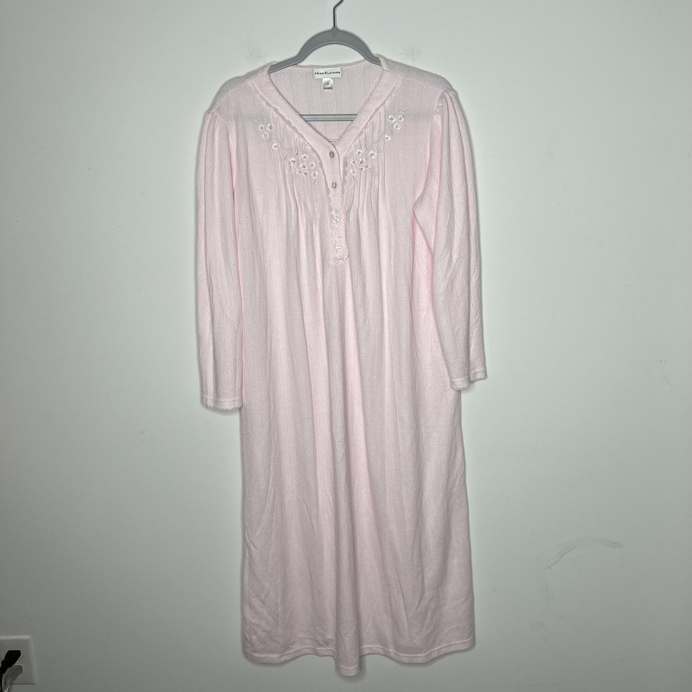 Miss Elaine Nightgown Womens Small Pink Long Sleeve Embroidered Style 511832